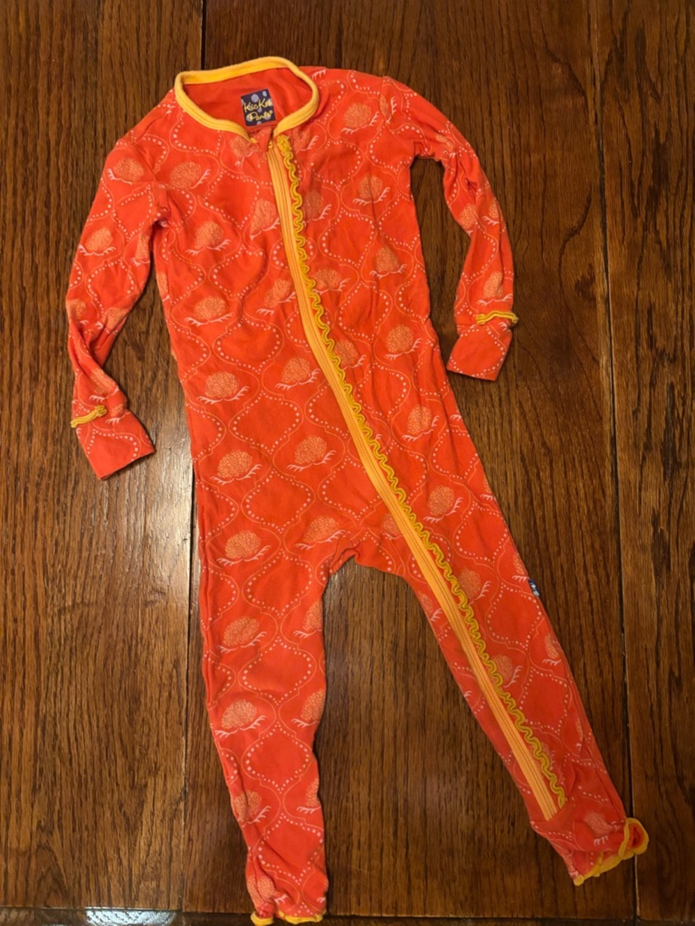 Kickee Pants Orange One-Piece Footie with Yellow Trim